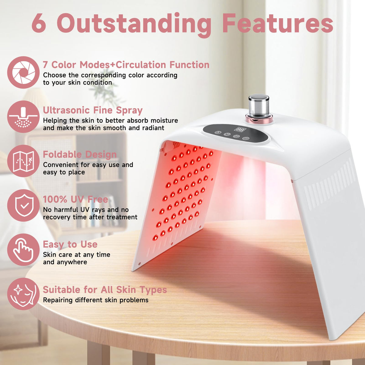 LED Face Light Therapy Mask, Folding 7 Colors and Cyclic Colors LED Mask Light Therapy for Skincare, Facial Red Light Therapy Face Mask, SPA Equipment for Skincare at Home