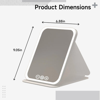 Travel-Friendly Makeup Mirror with Led Light, Foldable, Touch-Control & Type-C Rechargeable
