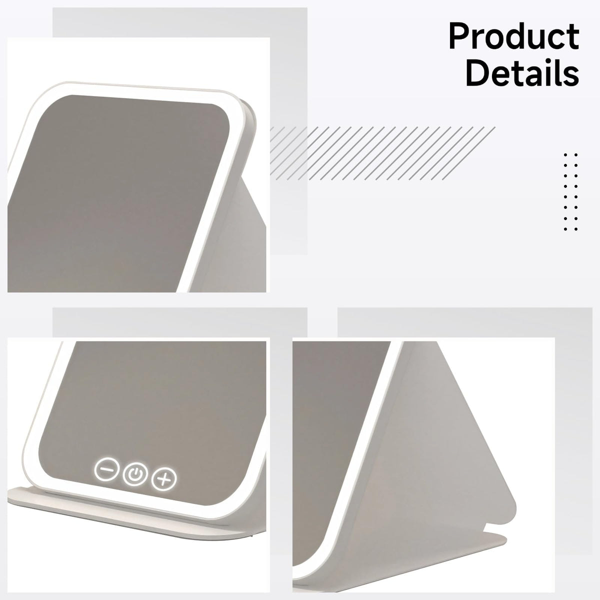 Travel-Friendly Makeup Mirror with Led Light, Foldable, Touch-Control & Type-C Rechargeable