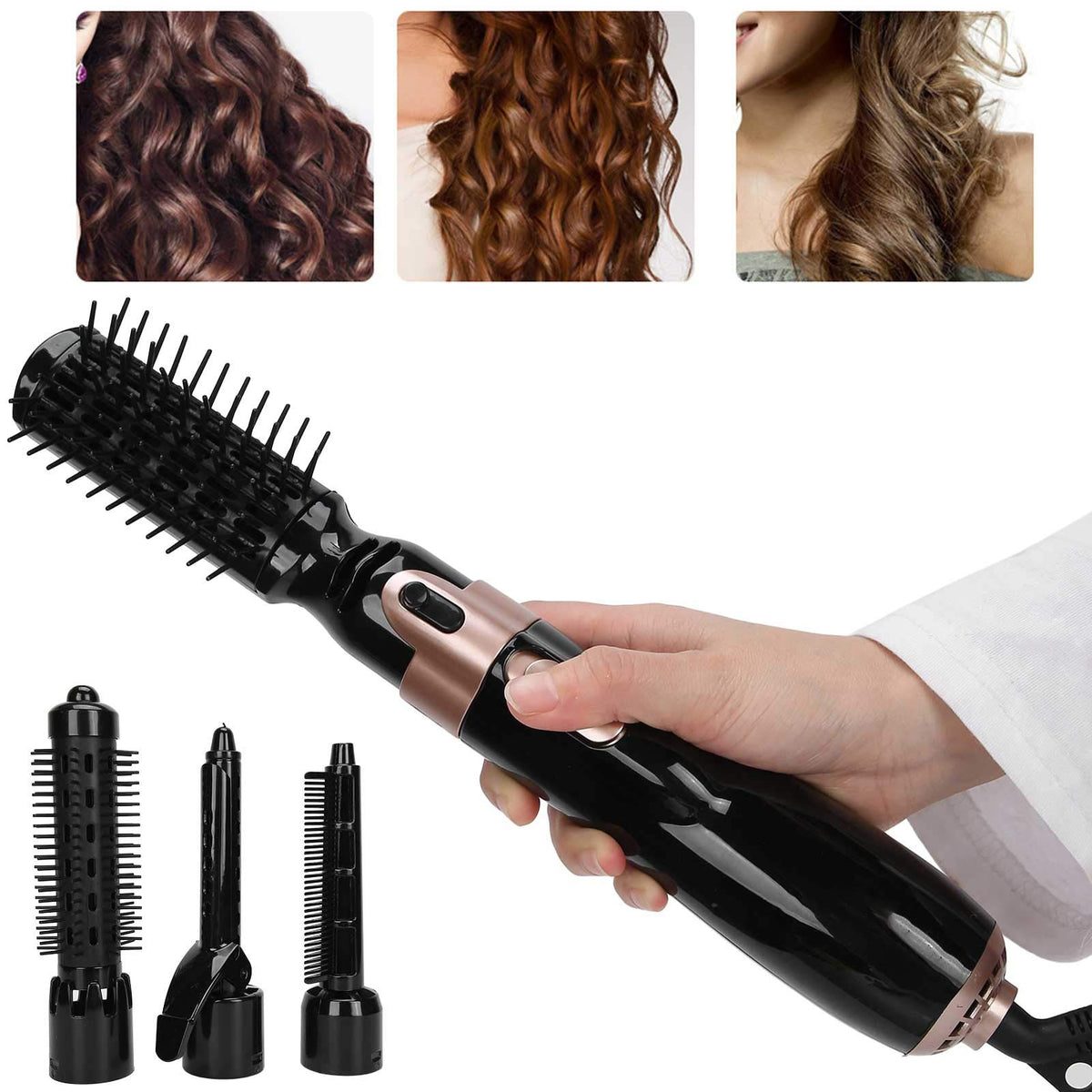 Hair Dryer Brush, 4 in 1 Hot Air Brush Hair Blow Dryer Brushes Set Volumizer Curler Combo with Interchangeable Brush Head Automatic Hair Curler Curling Iron