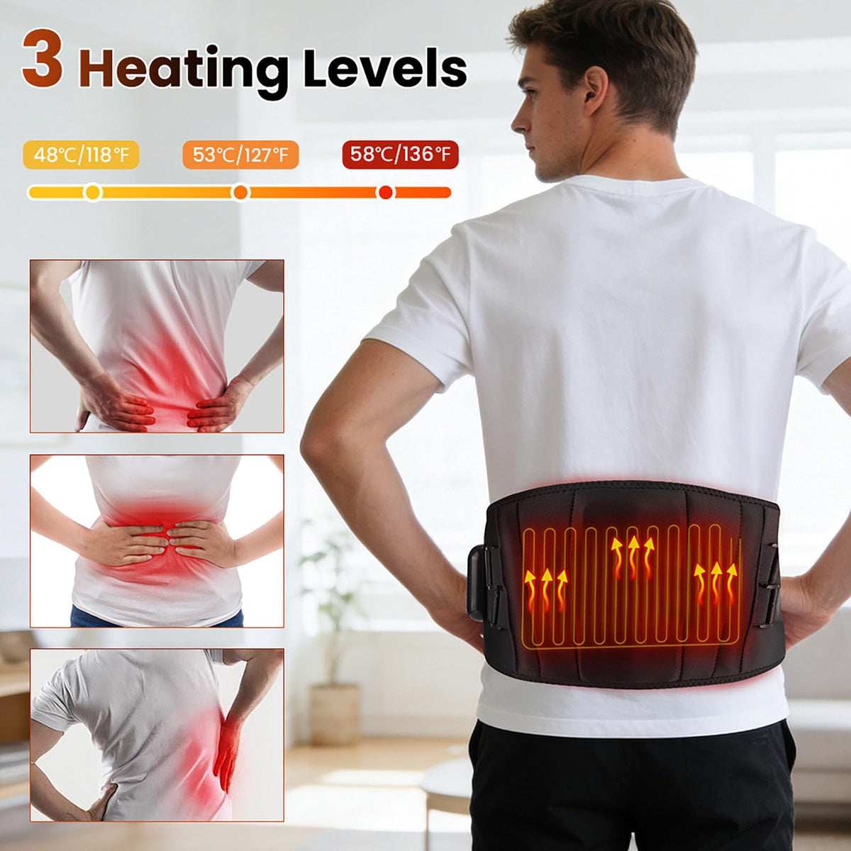 Lumbar Massage Belt with Heat, Waist Massager, 3 Fast Heating Modes and Massage for Lower Back Relief