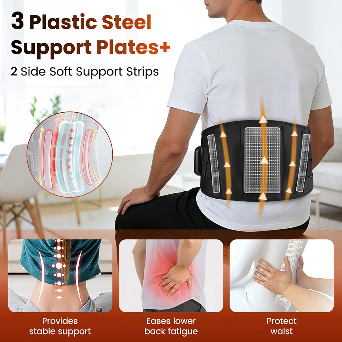Lumbar Massage Belt with Heat, Waist Massager, 3 Fast Heating Modes and Massage for Lower Back Relief
