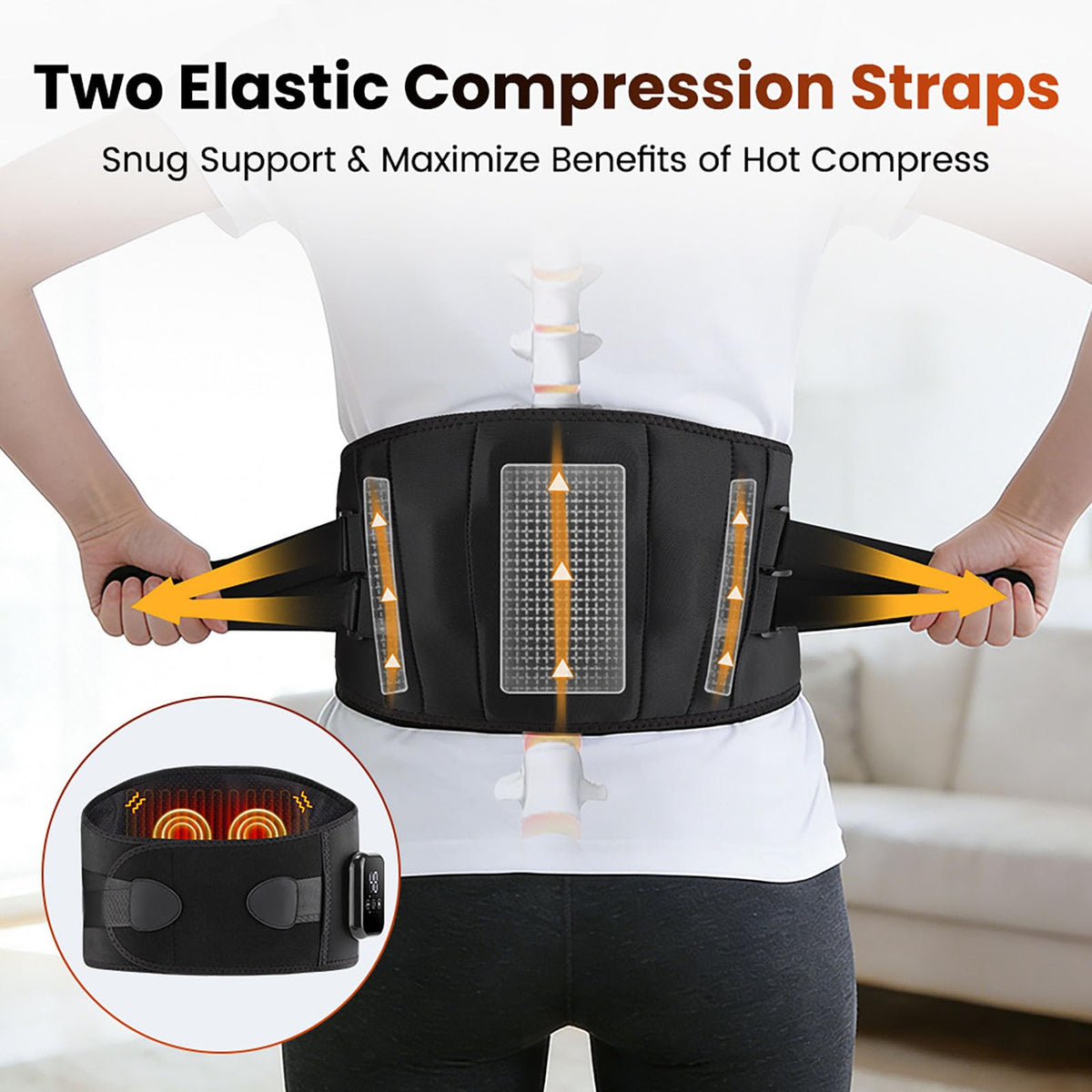 Lumbar Massage Belt with Heat, Waist Massager, 3 Fast Heating Modes and Massage for Lower Back Relief