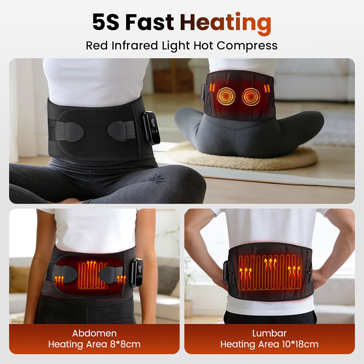 Lumbar Massage Belt with Heat, Waist Massager, 3 Fast Heating Modes and Massage for Lower Back Relief