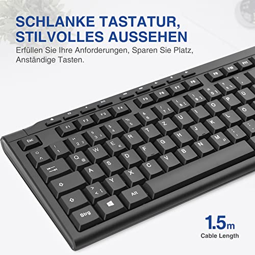 Rii - Slim USB Wired Keyboard for Mac/PC/Tablet, 105 Keys, QWERTZ Layout