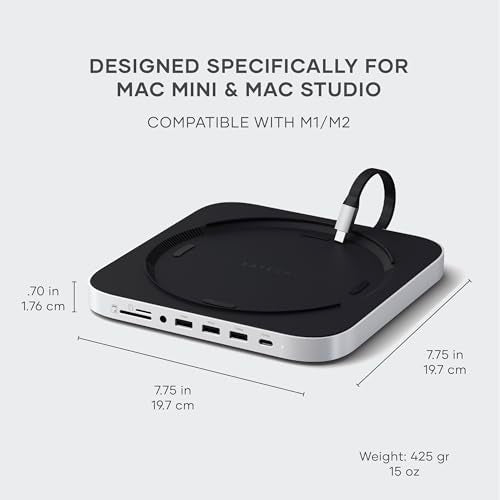 Satechi - Mac Mini Hub & Stand with NVME/SATA SSD Enclosure, USB-C 10Gbps, 3 USB-A Ports, Audio Jack