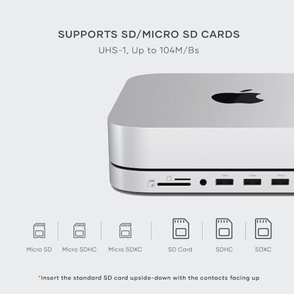 Satechi - Mac Mini Hub & Stand with NVME/SATA SSD Enclosure, USB-C 10Gbps, 3 USB-A Ports, Audio Jack
