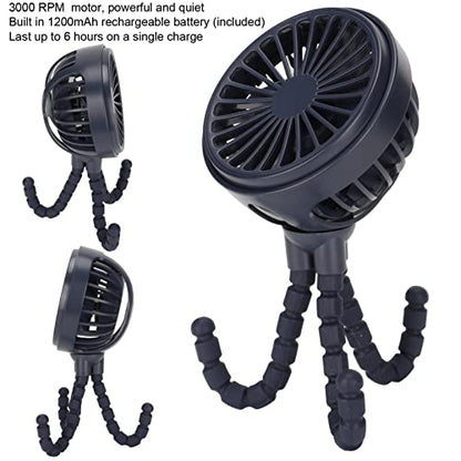 Septpenta - Rechargeable Mini Desktop Fan with Flexible Tripod, 3 Speeds, 360° Rotation, Quiet Operation
