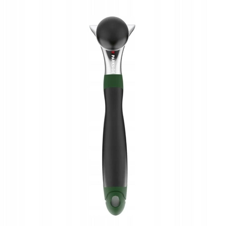 Rubber mallet featuring a 100mm head diameter and an ergonomic handle in black and green colors