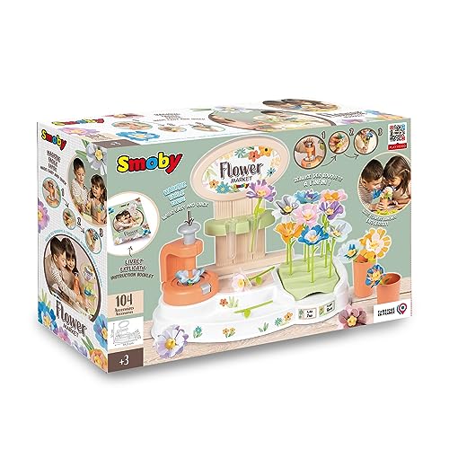 Smoby - Flower Market DIY 100 Piece Set for Kids, Build Fabric Bouquets, Arts & Crafts