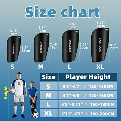 Sportout - Football Shin Guards for Adults & Kids, Padded Ankle Protection, High Elastic Sleeve