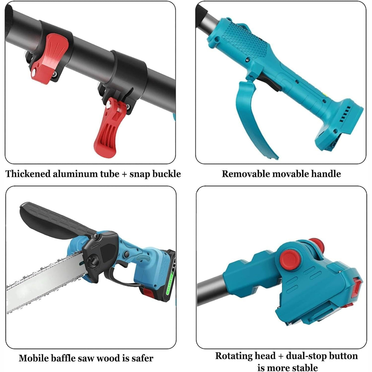 4-IN-1Cordless Pole Saw 8 Inch& Electric Pruning Shears,Brushless Mini Chainsaw with 125-220 cm Extension Pole, with 2Pcs 13000mAh Battery, Multi-Angle for Tree Branches Trimming