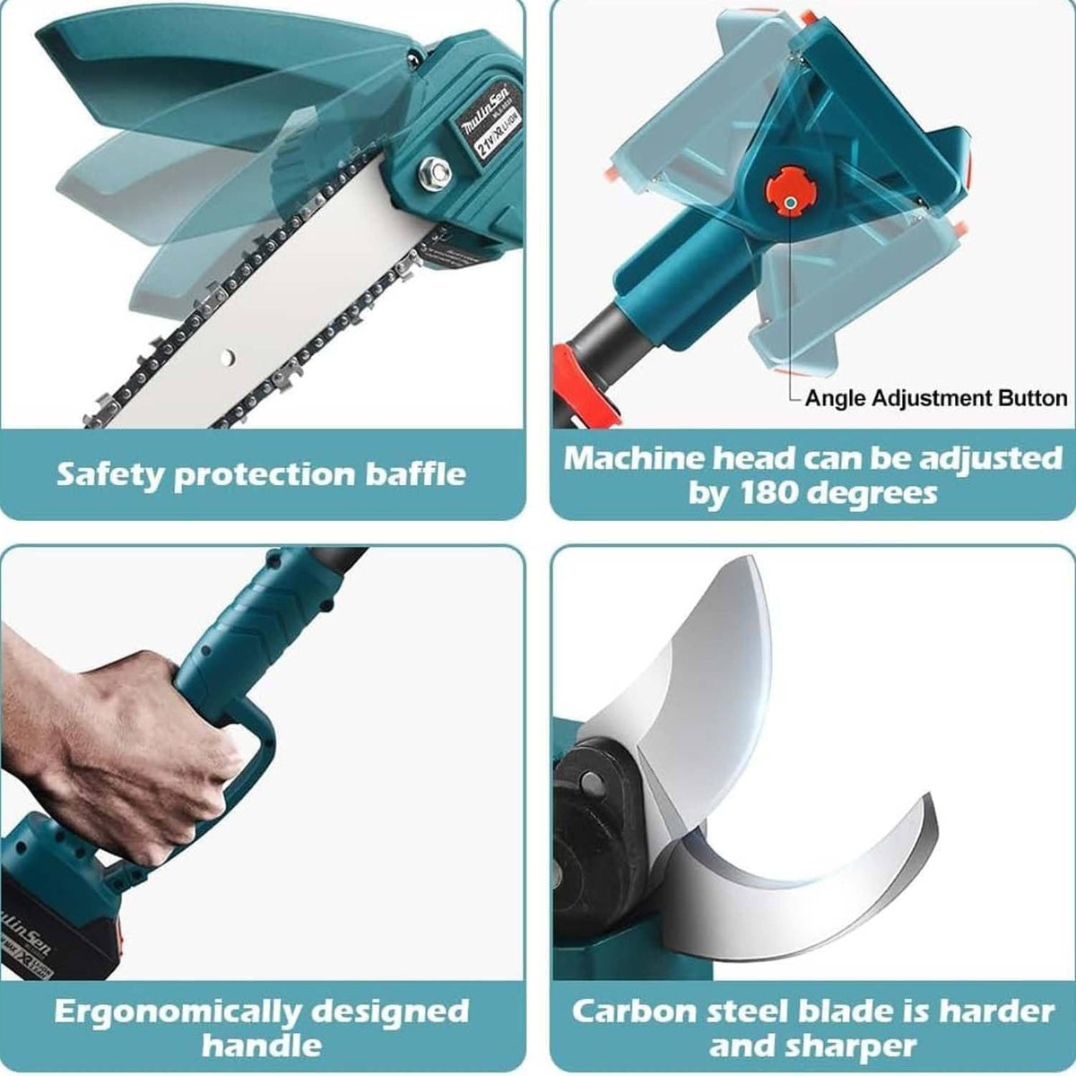 4-IN-1Cordless Pole Saw 8 Inch& Electric Pruning Shears,Brushless Mini Chainsaw with 125-220 cm Extension Pole, with 2Pcs 13000mAh Battery, Multi-Angle for Tree Branches Trimming