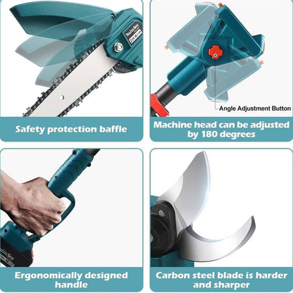 4-IN-1Cordless Pole Saw 8 Inch& Electric Pruning Shears,Brushless Mini Chainsaw with 125-220 cm Extension Pole, with 2Pcs 13000mAh Battery, Multi-Angle for Tree Branches Trimming
