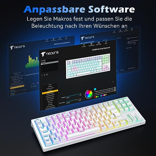Tecurs - Wireless Programmable 80% TKL QWERTZ Mechanical Keyboard with RGB Lighting and Red Switches