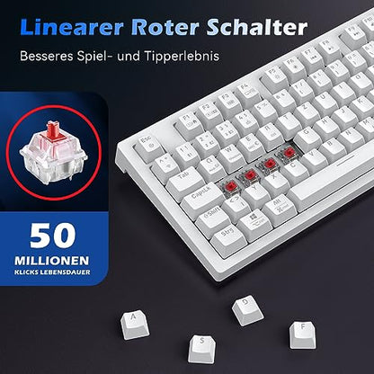 Tecurs - Wireless Programmable 80% TKL QWERTZ Mechanical Keyboard with RGB Lighting and Red Switches