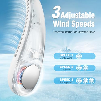 Tiazhan - Bladeless Neck Fan, USB Rechargeable, 3 Speed, 360° Airflow