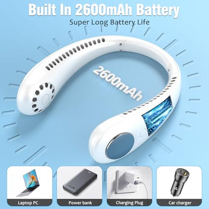 Tiazhan - Bladeless Neck Fan, USB Rechargeable, 3 Speed, 360° Airflow