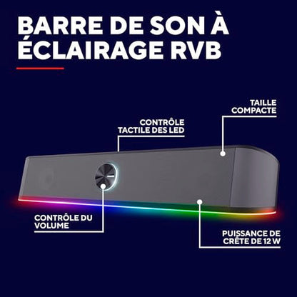 Trust Gaming - GXT 1619 Rhox RGB Sound Bar, 12W Stereo Speaker, USB Powered, Compact Design