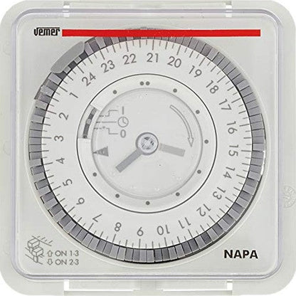 Vemer - Electromechanical Timer with Daily Programming, Plug-in Tabs, Wall/DIN Rail Mount