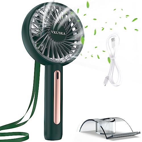 Stay cool with the Vkusra Portable Handheld Fan featuring USB rechargeable battery, 4 wind speeds, and adjustable head for travel, home, and outdoor use.