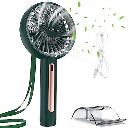 Stay cool with the Vkusra Portable Handheld Fan featuring USB rechargeable battery, 4 wind speeds, and adjustable head for travel, home, and outdoor use.