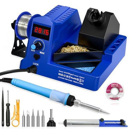 Shop the WaxRhyed 100W Digital Soldering Station Kit with 5 tips, tweezers, and auto sleep feature. Perfect for electronics, DIY projects, and repairs.