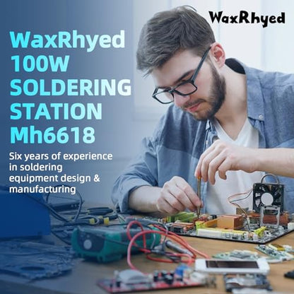 WaxRhyed - 100W Digital Soldering Station Kit with Auto Sleep, 5 Tips & Tweezers