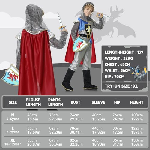 Wellchy - Children's Knight Costume with Helmet, Medieval Roleplay Outfit, Perfect for Dress Up Parties