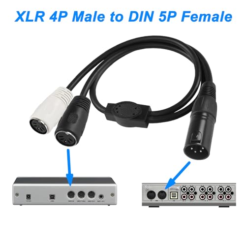 Xmsjsiy - MIDI 5 Pin DIN to XLR Splitter Y Adapter Cable, 50cm Length, Dual MIDI Output for Keyboards and Synthesizers