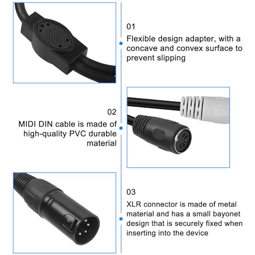 Xmsjsiy - MIDI 5 Pin DIN to XLR Splitter Y Adapter Cable, 50cm Length, Dual MIDI Output for Keyboards and Synthesizers