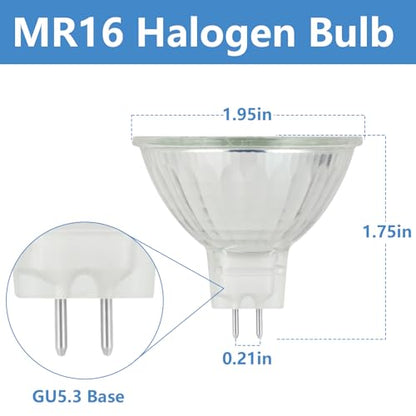 Yegrueb - MR16 Halogen Bulb 12V 20W GU5.3, 2800K Warm White, Dimmable, Pack of 12