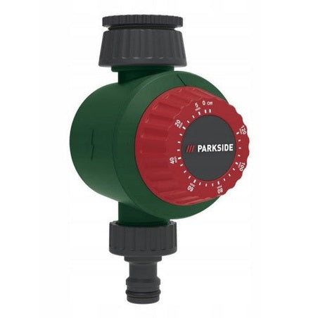Parkside Garden Hose Water Timer with a dial display and hose connector