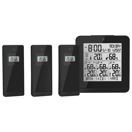 AURIOL - Radio-Controlled Weather Station with 3x Wireless Sensors (Black)