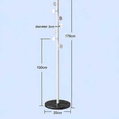 Coat Rack Freestanding Coat Stand Rack Coat Tree Metal Floor Coat Rack Round Marble Chassis 8 Hooks Coat Tree for Home Or Office Hall Hall Tree Coat Tree Rack (Color : White, Size : 178 * 35cm)