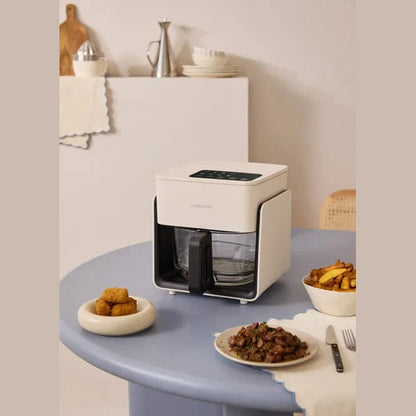 CREATE Air Fryer Studio Crystal/Oil-Free Hot Air Fryer, 4.2 L, without Water Steamer, Off white Capacity 5-6 Servings, 6 Programmes, Glass Container, Time and Temperature Control, 1300 W (Copy)