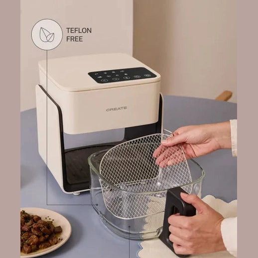 CREATE Air Fryer Studio Crystal/Oil-Free Hot Air Fryer, 4.2 L, without Water Steamer, Off white Capacity 5-6 Servings, 6 Programmes, Glass Container, Time and Temperature Control, 1300 W (Copy)