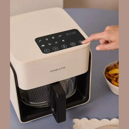CREATE Air Fryer Studio Crystal/Oil-Free Hot Air Fryer, 4.2 L, without Water Steamer, Off white Capacity 5-6 Servings, 6 Programmes, Glass Container, Time and Temperature Control, 1300 W (Copy)