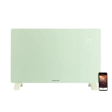 Create - WARM CRYSTAL 2000W – Green Electric Glass Convector with WiFi, LED Touch Screen, and 2 Power Levels