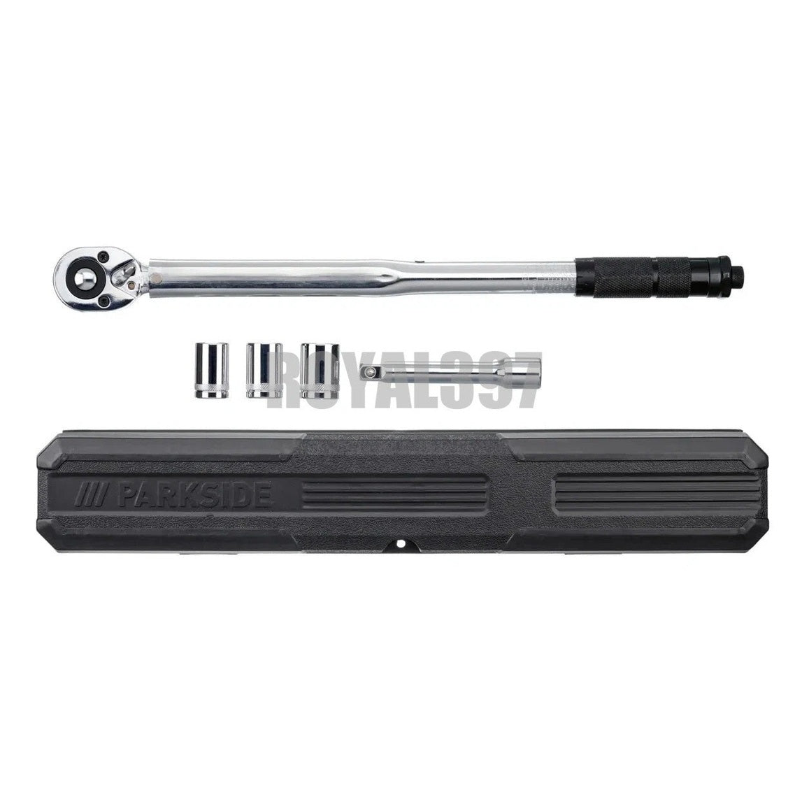 Parkside 5-piece torque wrench set with 3 sockets and extension bar