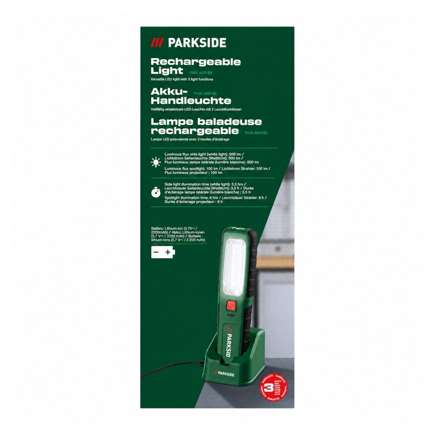PARKSIDE® Rechargeable LED Work Light with Magnetic Base and UV Light